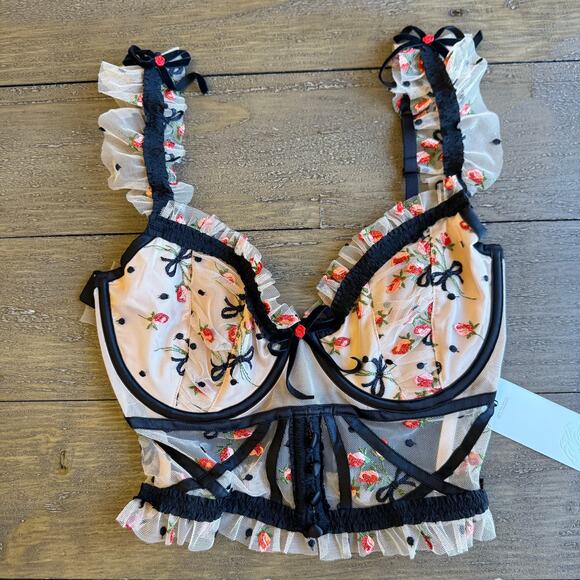 For Love & Lemons Lace Bow Corset Top NWT 32DD Coquette Renaissance Bustier Sexy - Picture 3 of 15